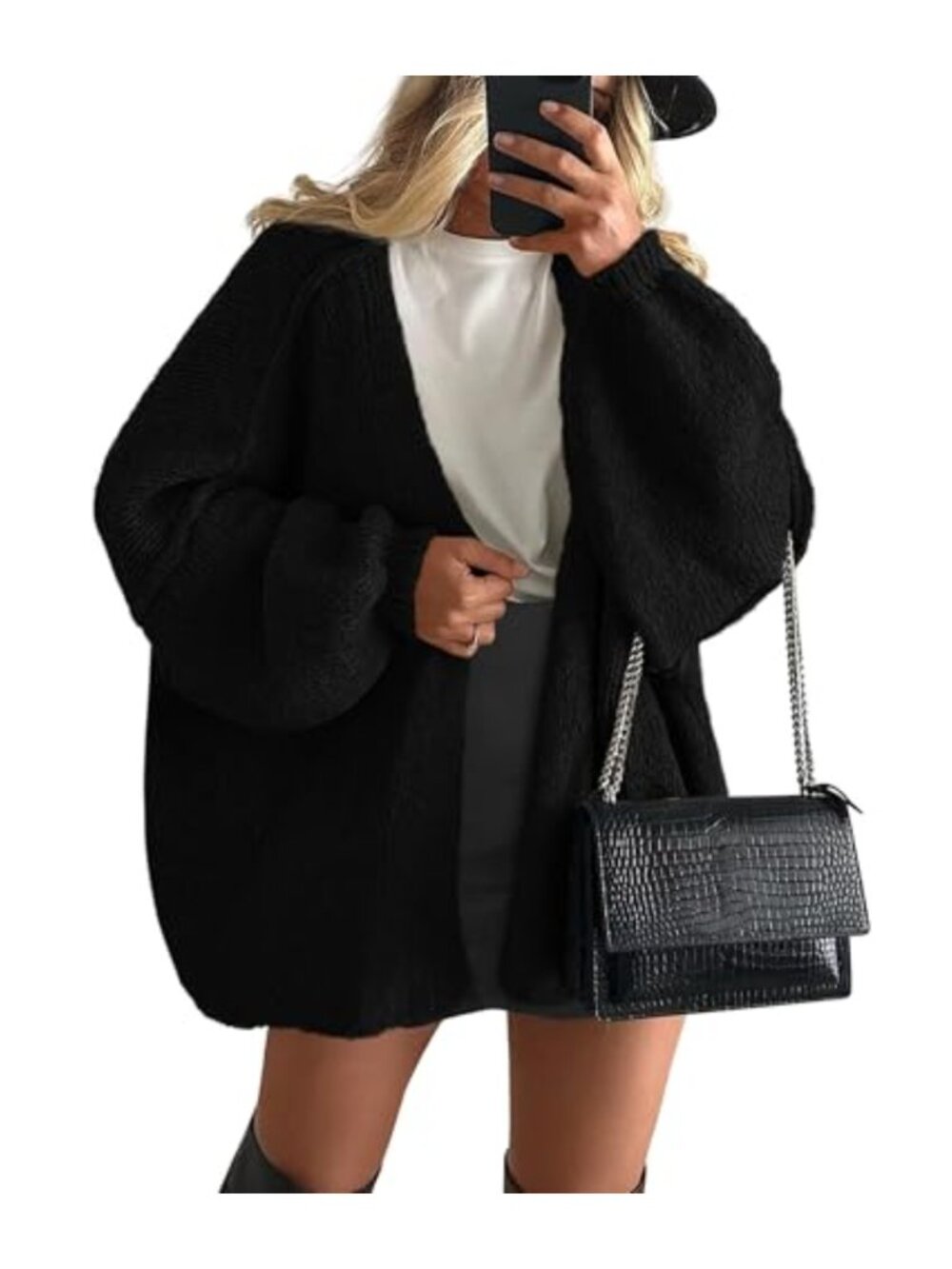 Oversized Open Front Knit Cardigan Sweater Long Sleeve Slouchy Loose Fit